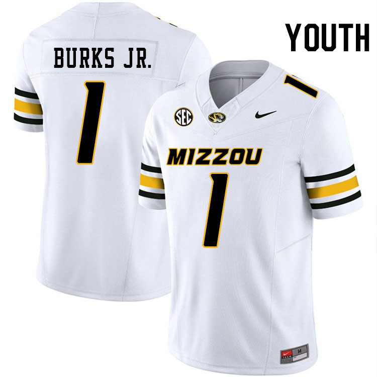 Youth #1 Marvin Burks Jr. Missouri Tigers College Football Jerseys Stitched-White